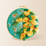 Goldfish with yellow plants needle felting kit for beginners with a round wooden frame
