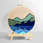 Green and blue mountain range punch needle kit for beginners