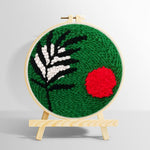 Green botanical with red sun punch needle kit for beginners