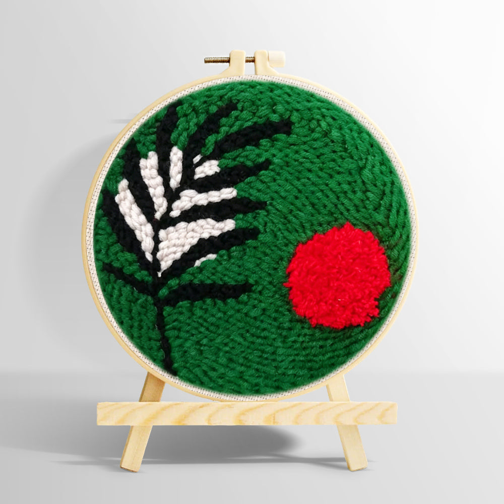Green botanical with red sun punch needle kit for beginners