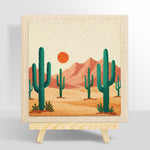 Green cactus and pink mountains punch needle kit for beginners