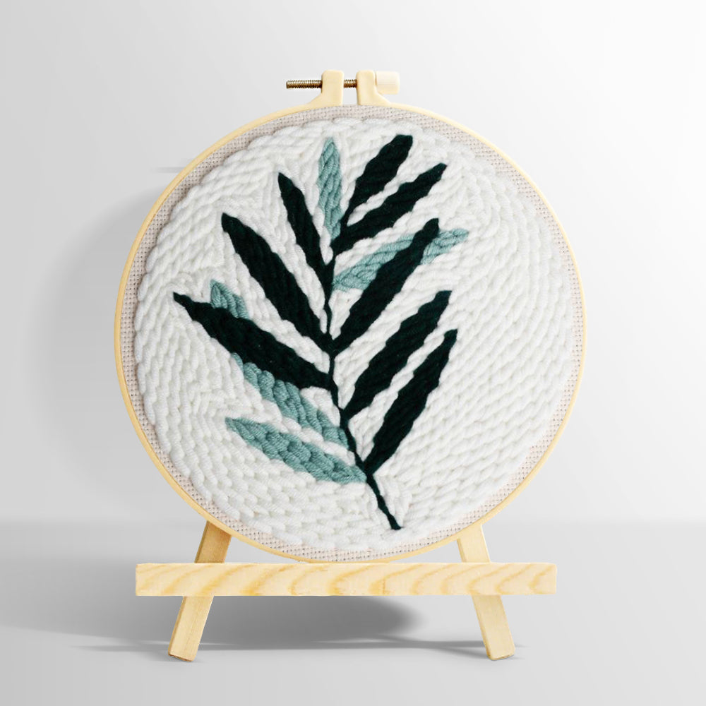 Green fern leaf punch needle kit for beginners