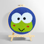 Green frog with big eyes punch needle kit for beginners