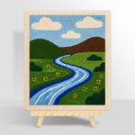 Green grassland and peaceful river punch needle kit for beginners
