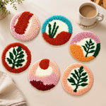 Green leaves punch needle coasters used for home decoration