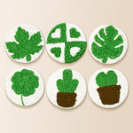 Green monstera and cactus punch needle coaster kit finished handmade coasters