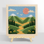 Green mountains and yellow wildflowers punch needle kit for beginners