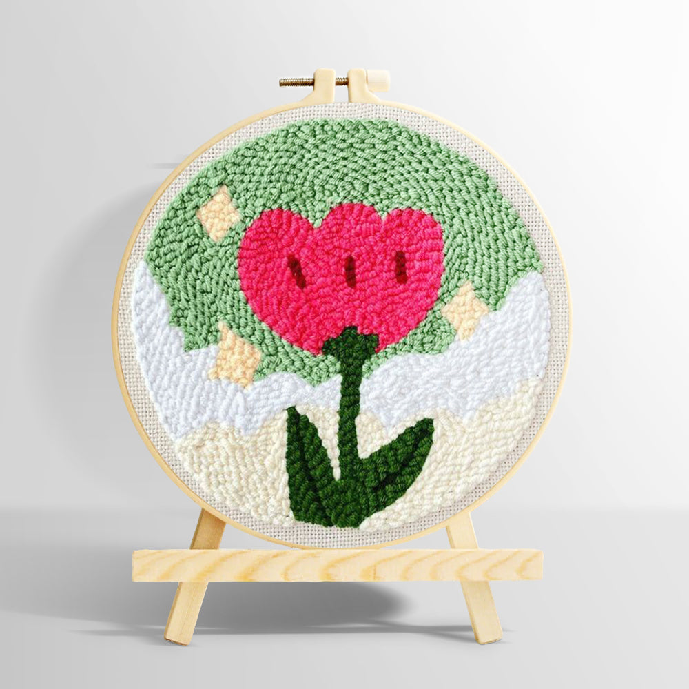 Growing red flower punch needle kit for beginners