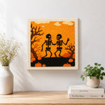 Finished halloween dancing skeletons artwork displayed on a wall