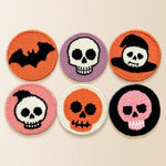 Halloween skull and bat punch needle coaster kit finished handmade coasters