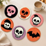 Halloween skull and bat punch needle coasters used for home decoration