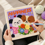 Creating handmade "HAPPINESS" puppies with flower bouquet punch needle artwork