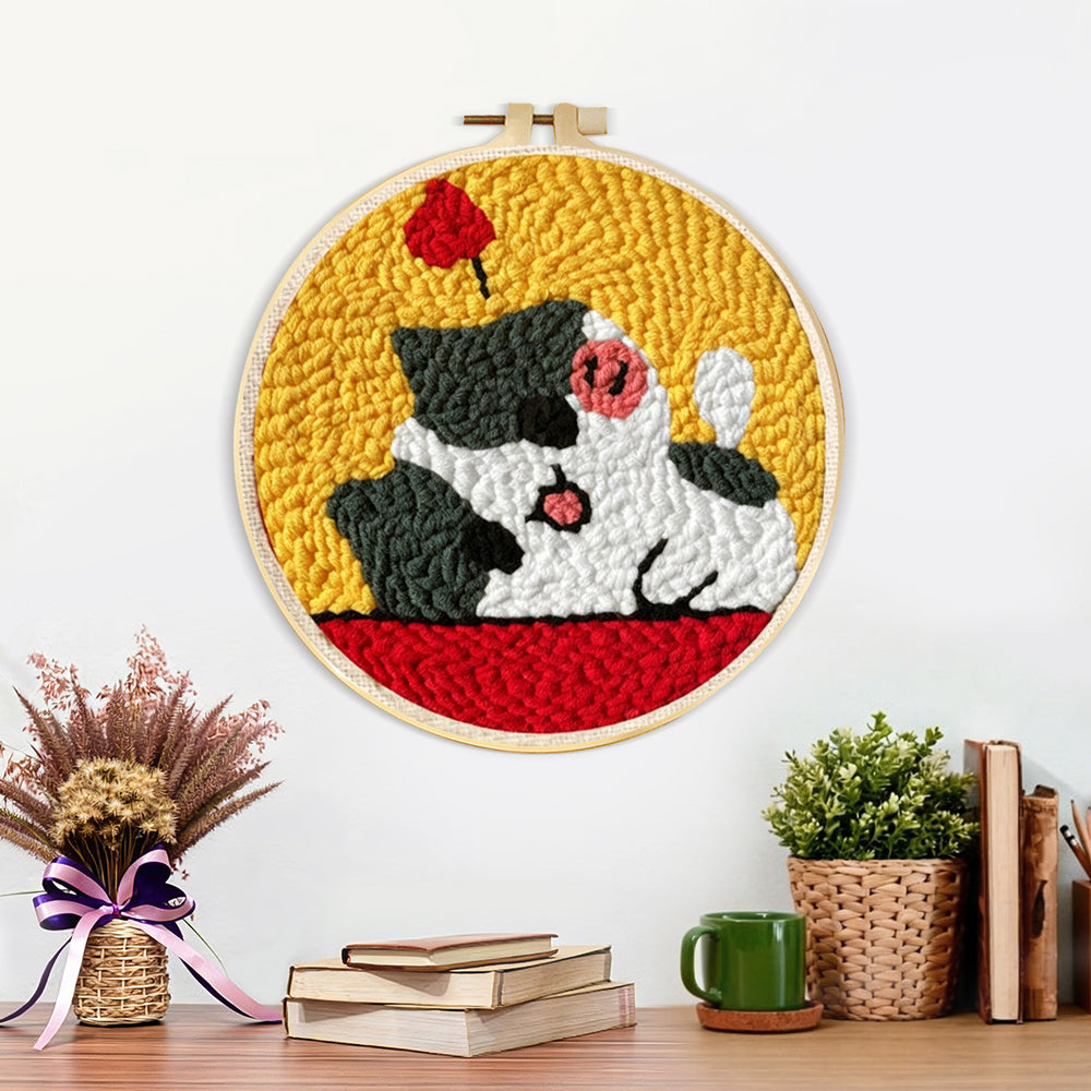 Finished happy and adorable cat artwork displayed on a wall