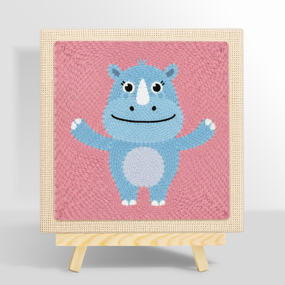 Happy blue rhino with open arms punch needle kit for beginners