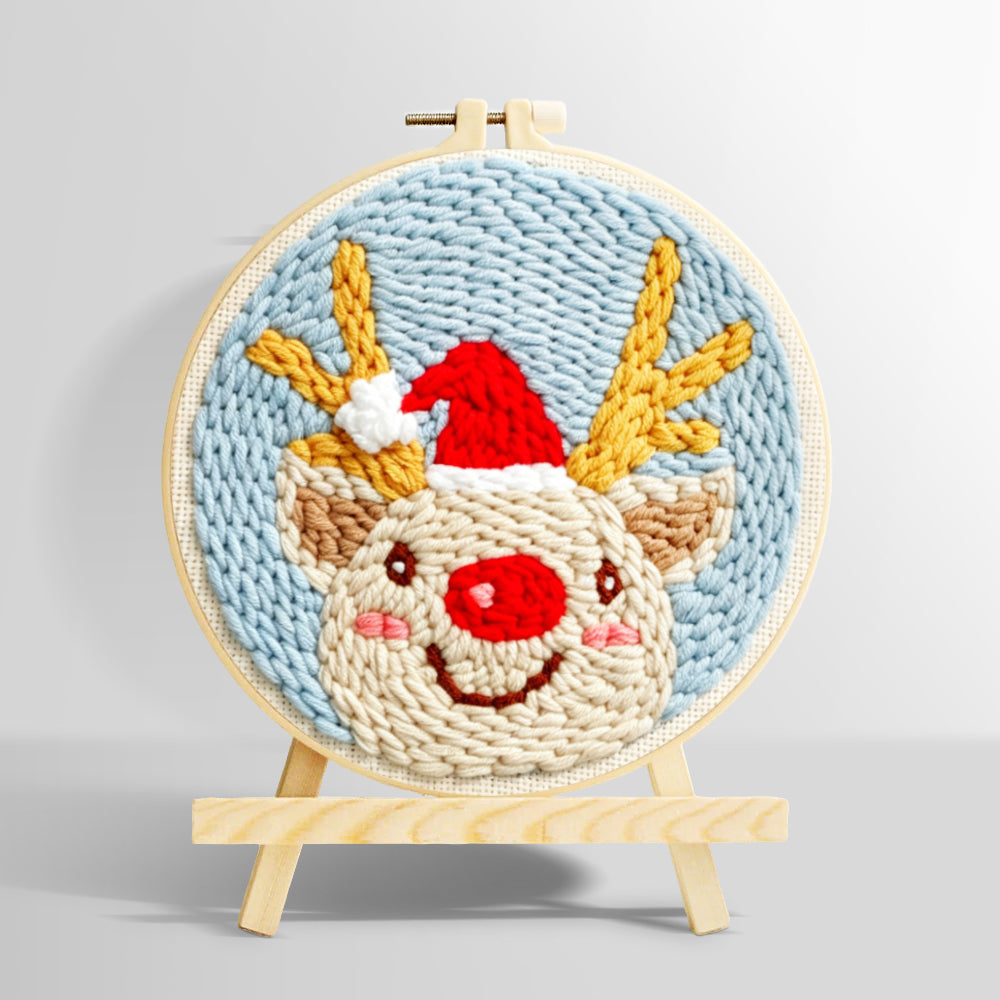 Happy christmas reindeer punch needle kit for beginners