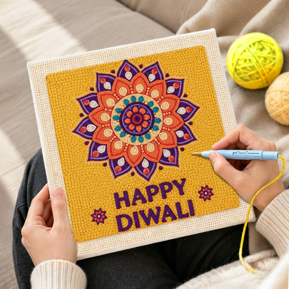 Creating handmade happy diwali mandala punch needle artwork