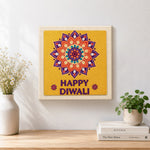 Finished happy diwali mandala artwork displayed on a wall