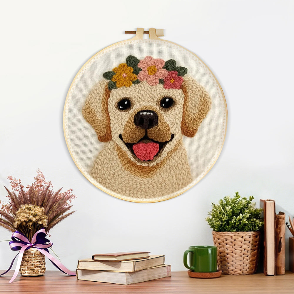 Finished happy labrador artwork displayed on a wall