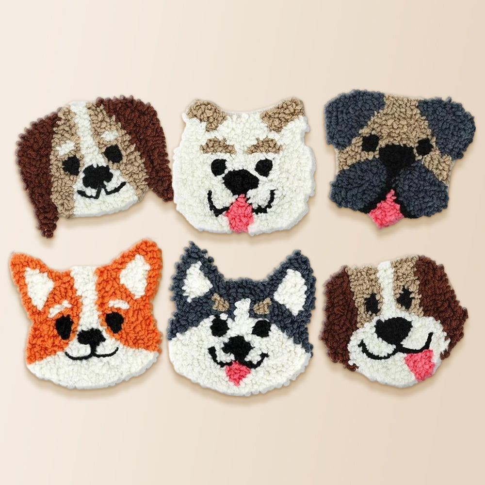 Happy puppies punch needle coaster kit finished handmade coasters