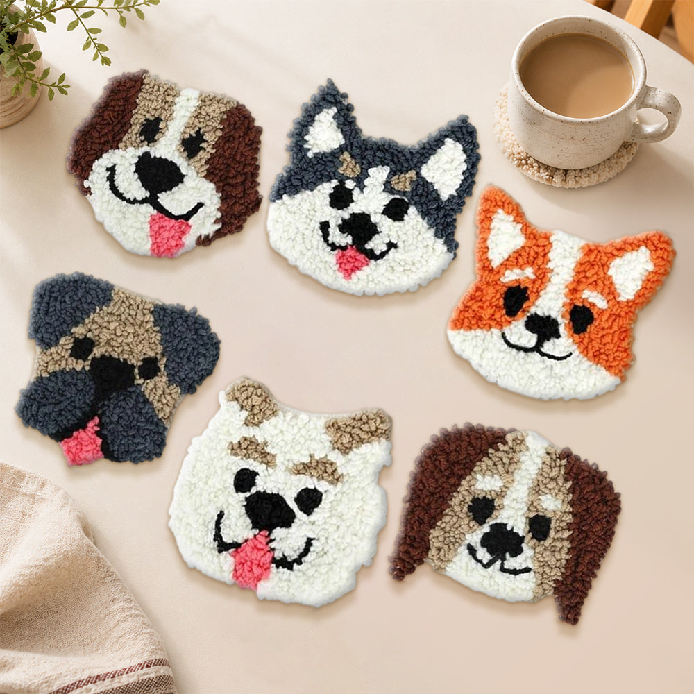 Happy puppies punch needle coasters used for home decoration