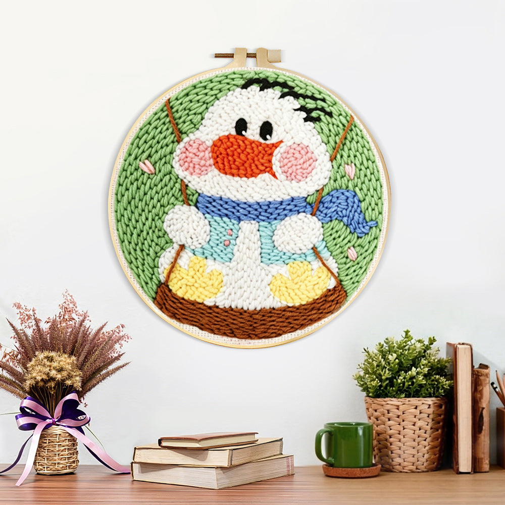 Finished happy swing duck artwork displayed on a wall
