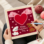 Creating handmade "happy valentine's day" puppies punch needle artwork
