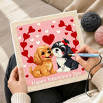 Creating handmade "happy valentine's day" puppy punch needle artwork