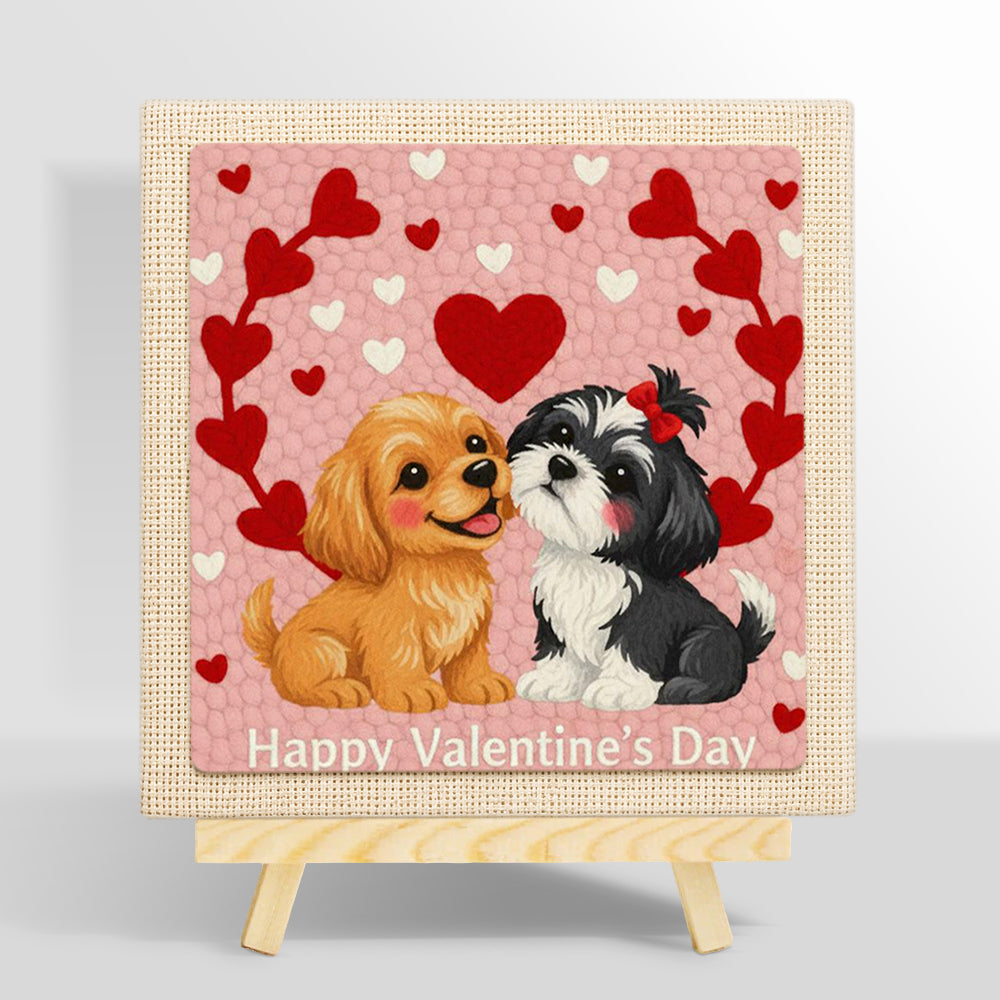 "Happy valentine's day" puppy punch needle kit for beginners