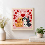 Finished "happy valentine's day" puppy artwork displayed on a wall