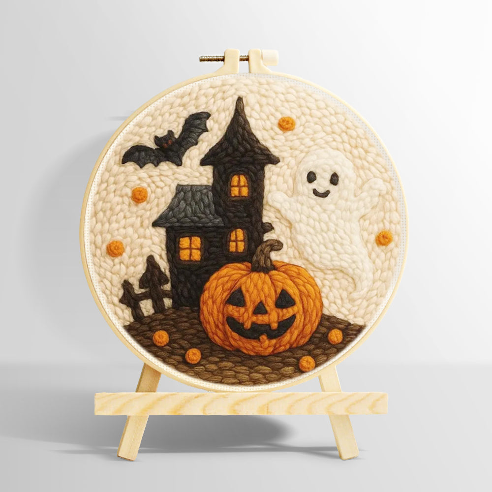Haunted house, ghost and pumpkin punch needle kit for beginners