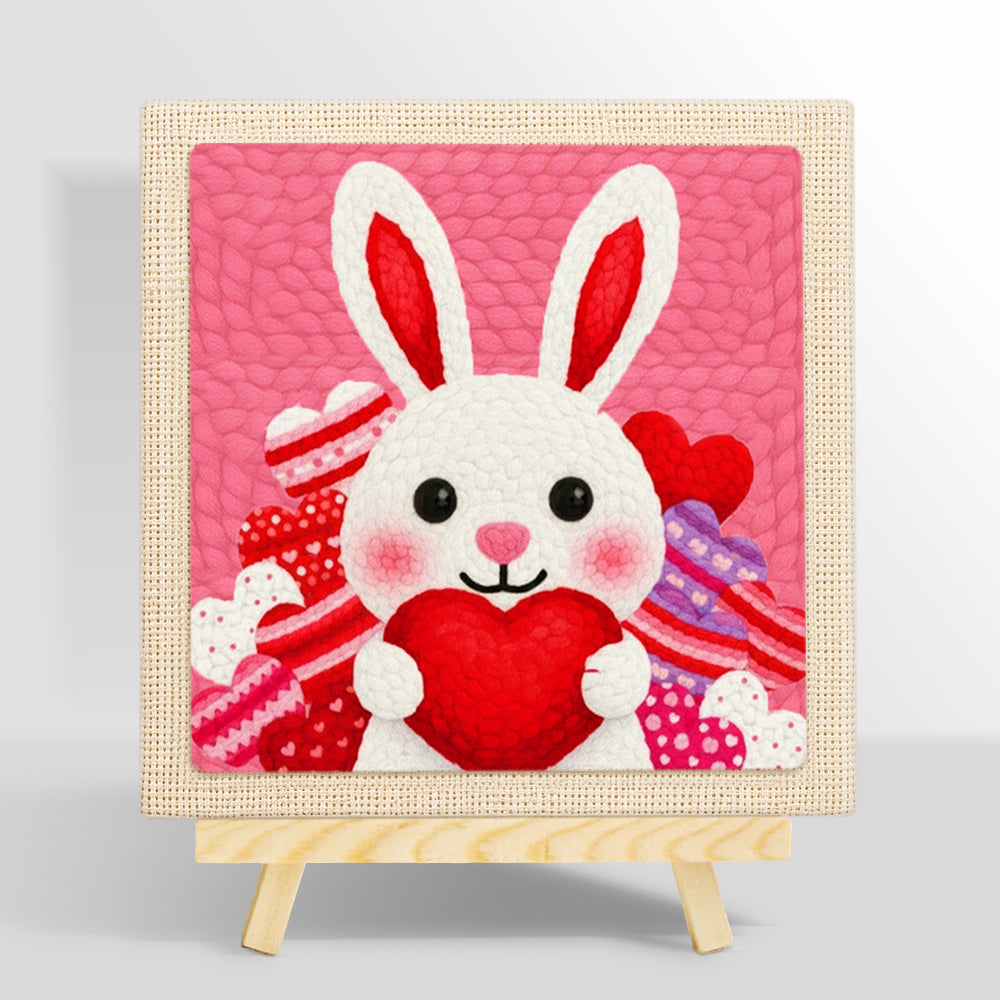 Heart-holding bunny punch needle kit for beginners