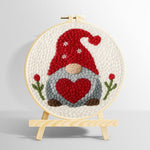 Heart-holding winter gnome punch needle kit for beginners