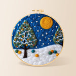 Heart-shaped christmas tree in the snow needle felting kit for beginners with a round wooden frame