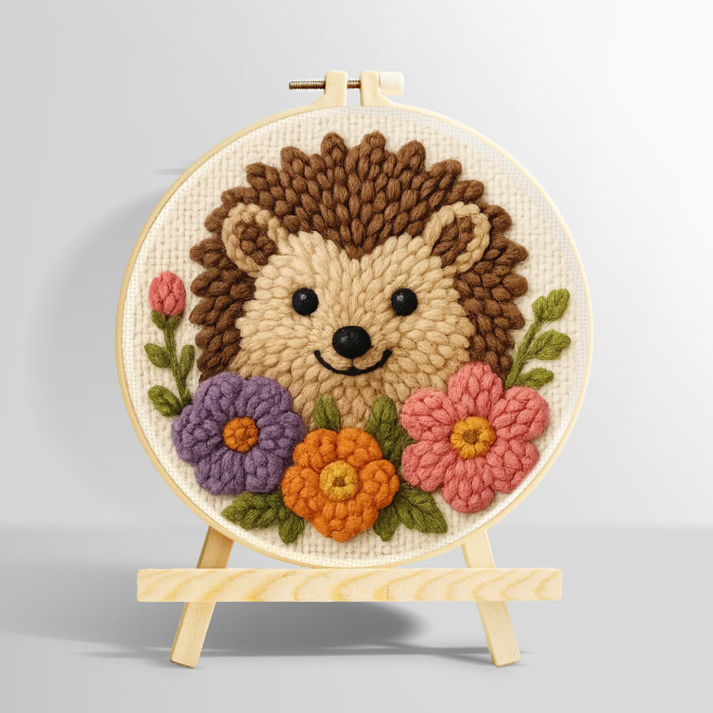 Hedgehog with flowers punch needle kit for beginners