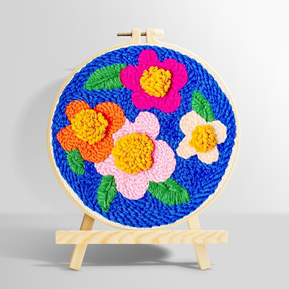 High contrast flowers punch needle kit for beginners