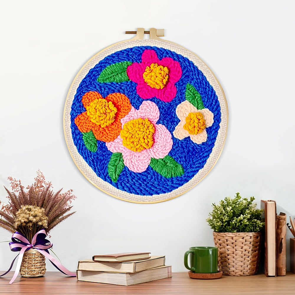 Finished high contrast flowers artwork displayed on a wall