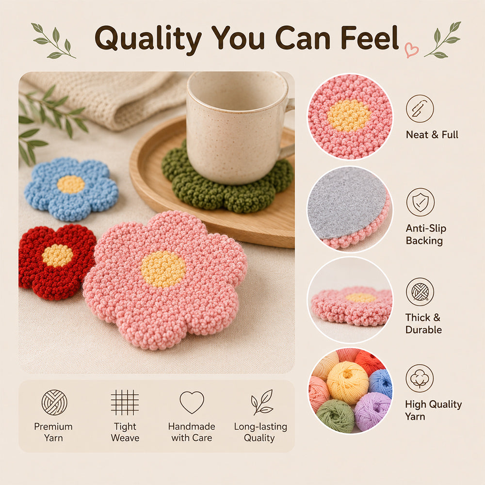 Punch needle coaster texture and quality details