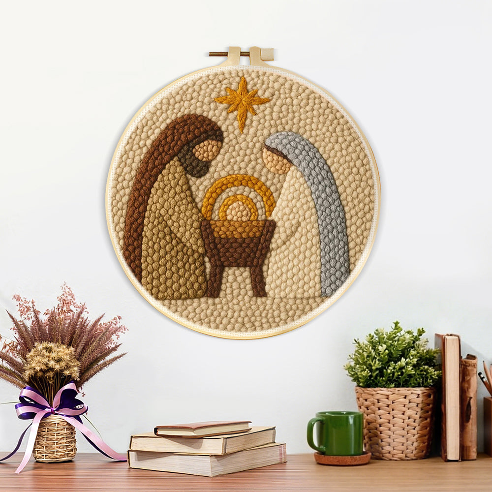 Finished holy night nativity artwork displayed on a wall