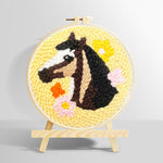 Horse and colourful flowers punch needle kit for beginners