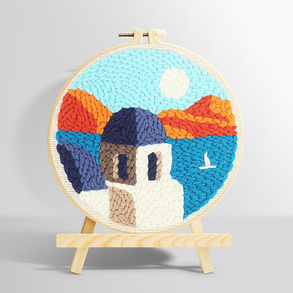 House by the sea and mountains punch needle kit for beginners