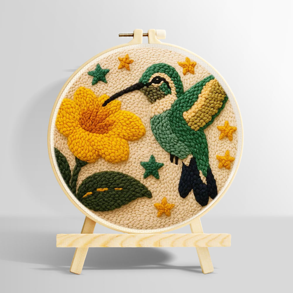 Hummingbird and flower punch needle kit for beginners