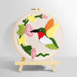Hummingbird and flowers punch needle kit for beginners