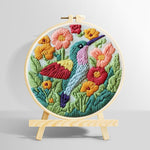 Hummingbird in the flower bushes punch needle kit for beginners