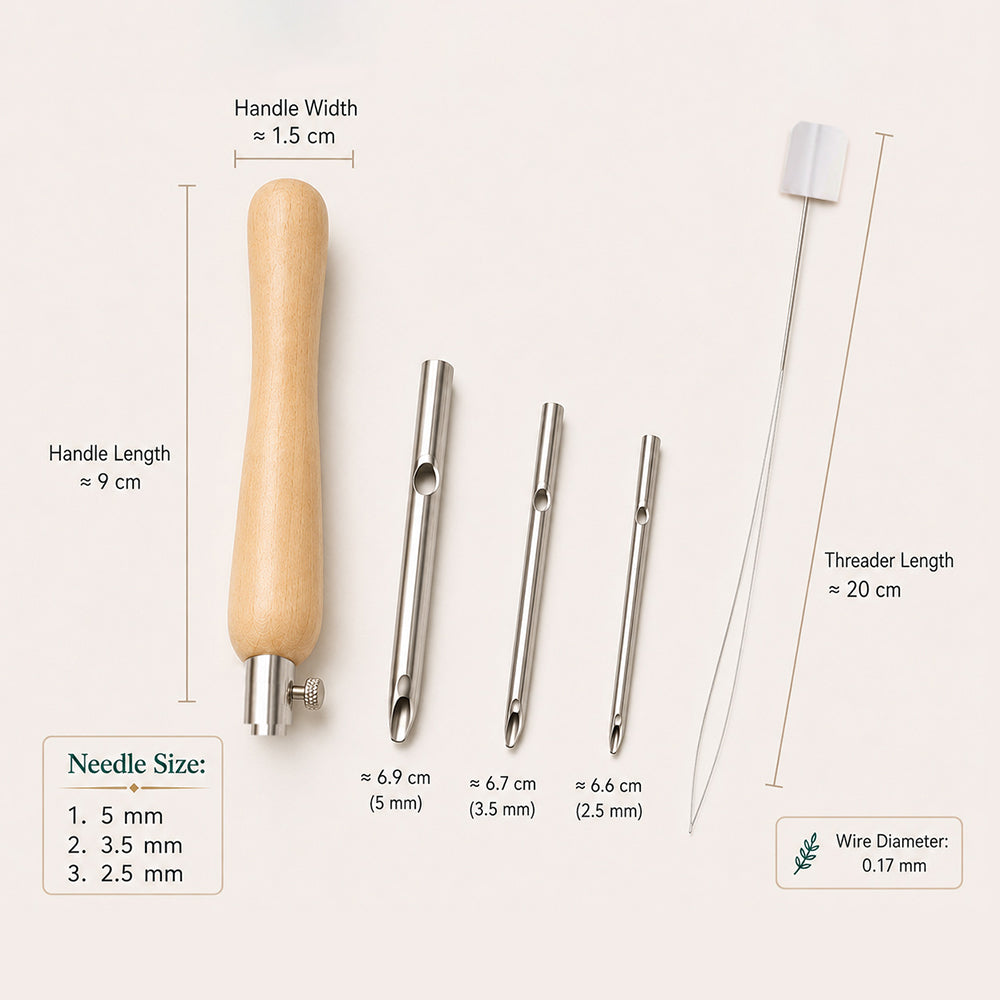 Interchangeable wooden punch needle set