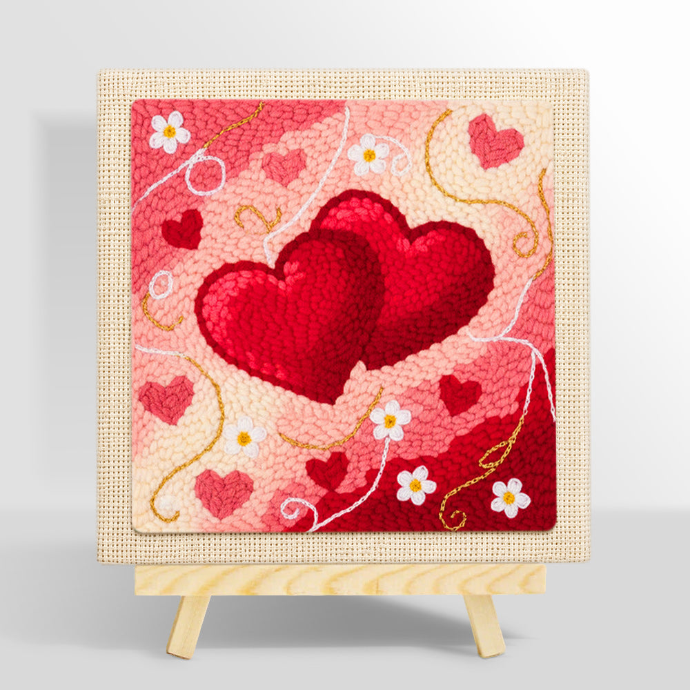 Intertwined hearts punch needle kit for beginners