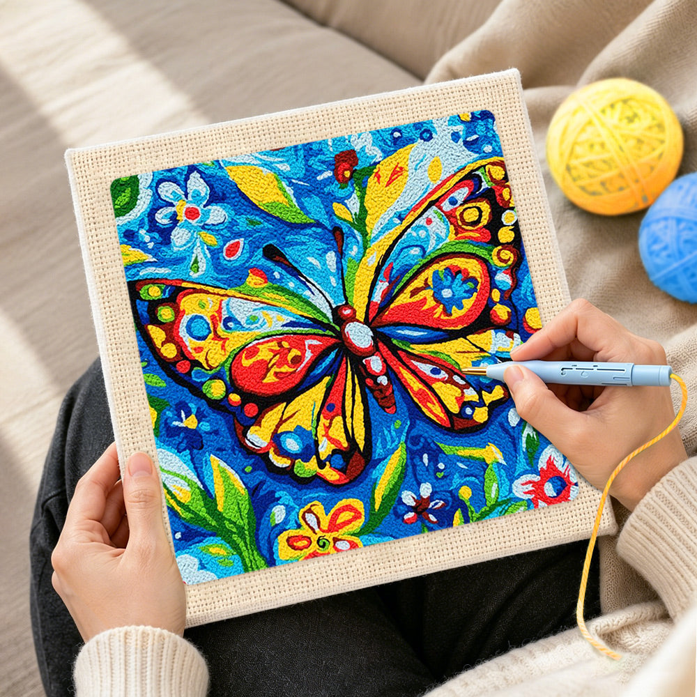 Creating handmade intricate floral butterfly punch needle artwork