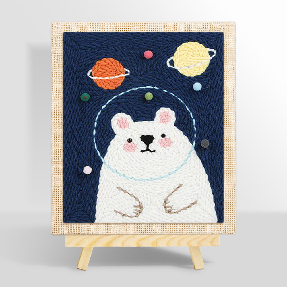 Kawaii astronaut bear punch needle kit for beginners