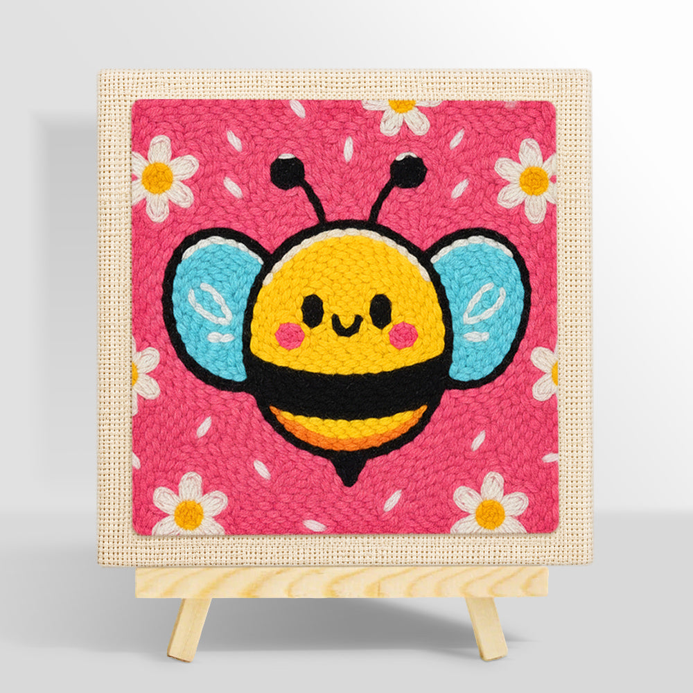 Kawaii blue-winged bee punch needle kit for beginners