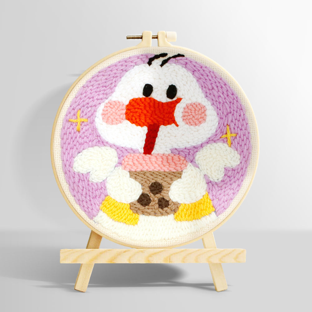 Kawaii duck with milk tea punch needle kit for beginners