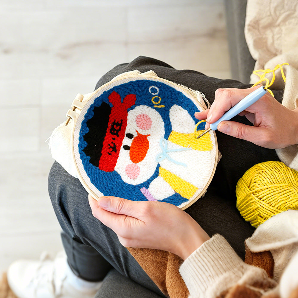 Creating handmade kawaii fighter duck punch needle artwork